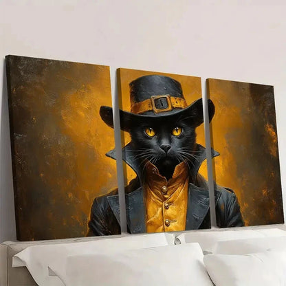 3pcs Gentleman Black Cat ART  Wall Art Set Canvas Framed 50x70cm - High Quality Print 100% Australian Made Wall Canvas Ready to Hang - Bella Home Decor