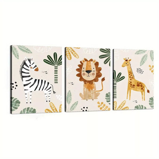 3pcs Creative Elegant Jungle Animal Artwork Wall Art Set Canvas Framed 50x70cm - High Quality Print 100% Australian Made Wall Canvas Ready to Hang