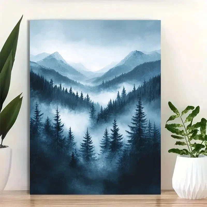 Beautiful Snowy Winter Forest Frosty Painting 40x60cm Metal Print Ready to Hang