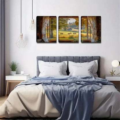 3pcs Several Cows On The Grass Outside Perfect Wall Art Canvas Unframed - High Quality Print 100% Australian Made Wall Canvas