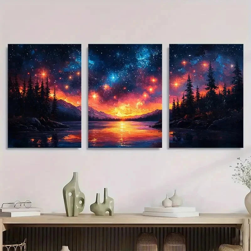 3pcs Colorful Night Sky Painting Nature Metal Print Ready to Hang Art - Bella Home Decor