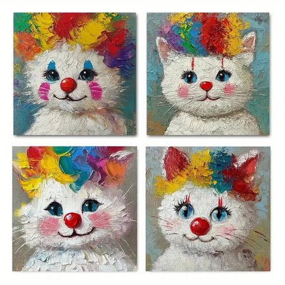 4pcsModern Decorative Clown CatWall Art Canvas Framed