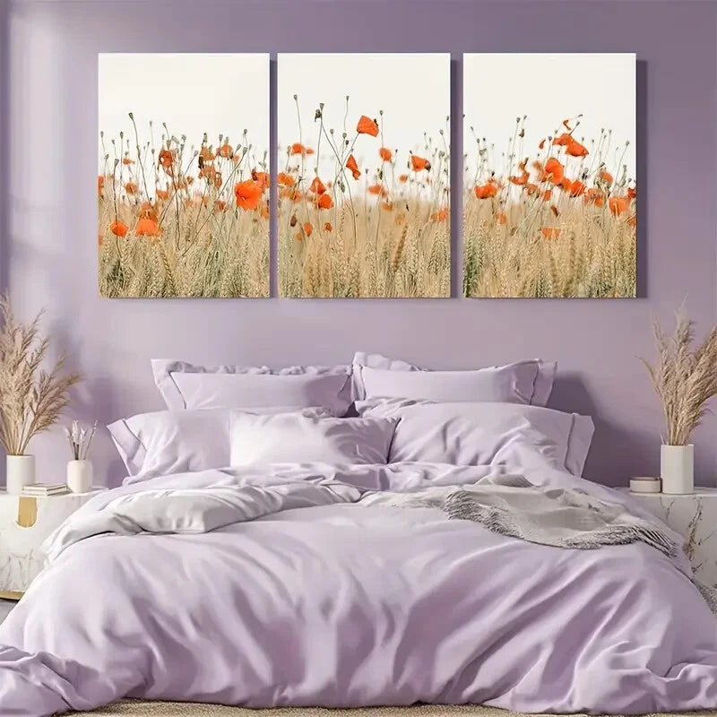 3pcs Vibrant Wildflower Poppies Field Botanical Metal Print Ready to Hang Art - Bella Home Decor