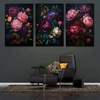 3pcs Dark Floral Peony  Wall Art Set Canvas Framed 60x90cm - High Quality Print 100% Australian Made Wall Canvas Ready to Hang - Bella Home Decor