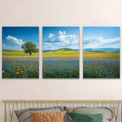 3pcs Blue Sky and Green Fields Nature Wall Art Set Canvas Framed 60x90cm - High Quality Print 100% Australian Made Wall Canvas Ready to Hang - Bella Home Decor