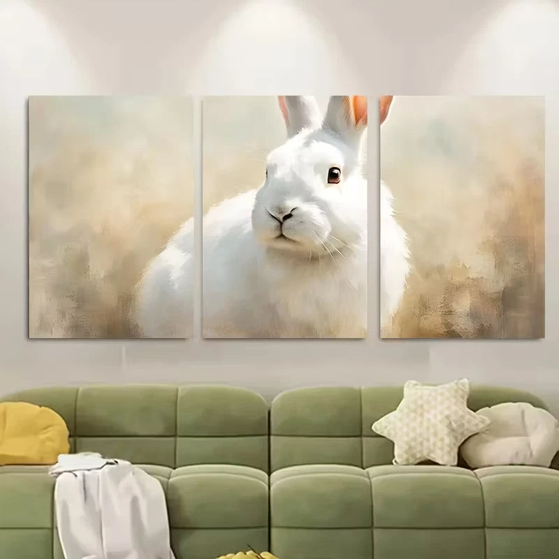 3pcs Adorable White Rabbit Metal Print Ready to Hang Art - Bella Home Decor