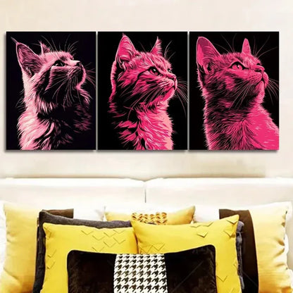 3pcs Vector illustration, cat Wall Art Set Canvas Unframed - High Quality Print 100% Australian Made Wall Canvas
