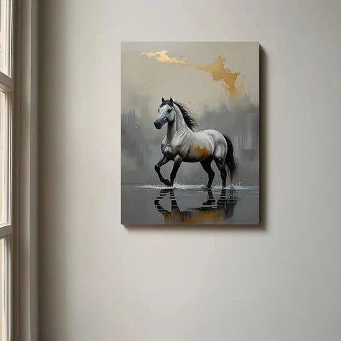 Majestic Horse Black & White Stallion Painting 60x90cm Metal Print Ready to Hang