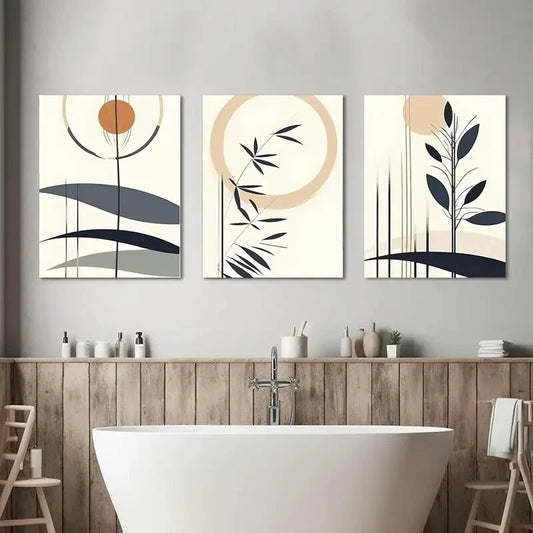 3pcs Lines, Mountains, Sun Minimalist Metal Print Ready to Hang Art
