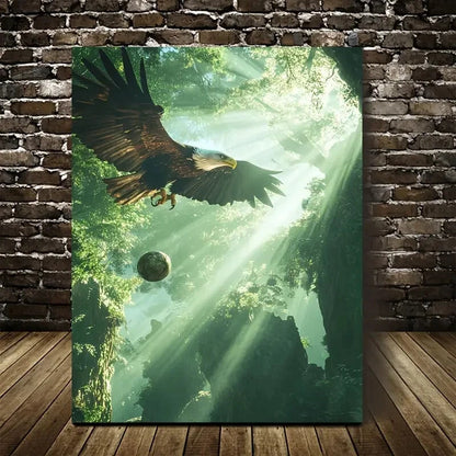 Majestic Eagle in Flight with Glowing Ball Painting 40x60cm Metal Print Ready to Hang - Bella Home Decor