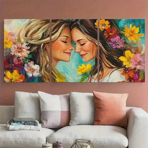 3pcs Floral Mother and Daughter Love Portrait Wall Art Set Canvas Unframed - High Quality Print 100% Australian Made Wall Canvas