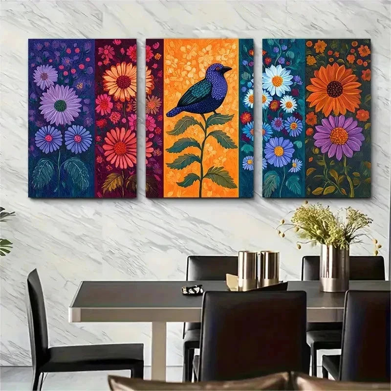 3pcs Chilean Floral Prints Indigenous Perfect Wall Art Set Canvas Framed 50x70cm - High Quality Print 100% Australian Made Wall Canvas Ready to Hang - Bella Home Decor