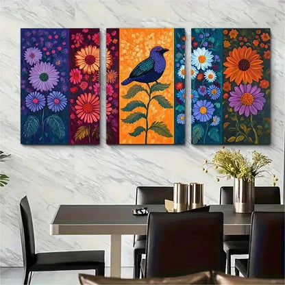 3pcs Chilean Floral Prints Indigenous Perfect Wall Art Set Canvas Framed 50x70cm - High Quality Print 100% Australian Made Wall Canvas Ready to Hang - Bella Home Decor