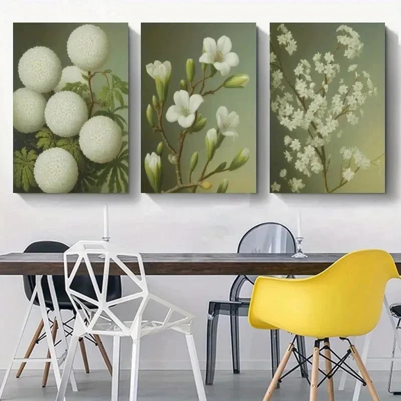 3pcs White Flowers, Green Leaves Canvas  Wall Art Set Canvas Framed 40x60cm - High Quality Print 100% Australian Made Wall Canvas Ready to Hang - Bella Home Decor