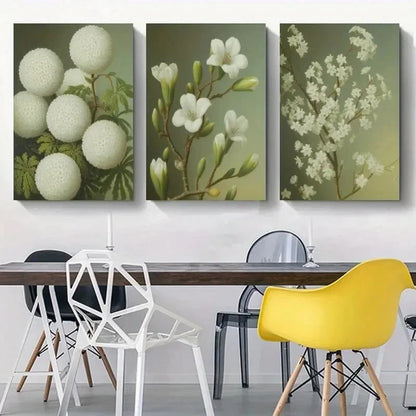 3pcs White Flowers, Green Leaves Canvas  Wall Art Set Canvas Framed 40x60cm - High Quality Print 100% Australian Made Wall Canvas Ready to Hang - Bella Home Decor