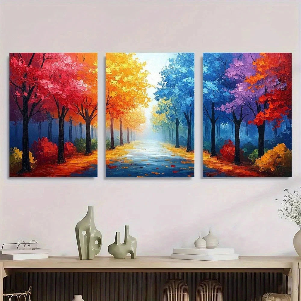 3pcs Colorful Streetscape Modern Abstract Metal Print Ready to Hang Art - Bella Home Decor