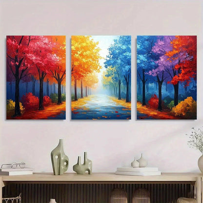 3pcs Colorful Streetscape Modern Abstract Metal Print Ready to Hang Art - Bella Home Decor