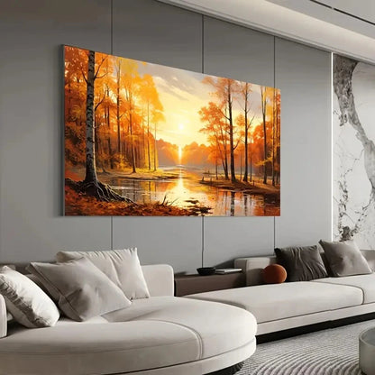 River Scene Trees & Sunset  wall canvas office home room framed 120x60cm - Bella Home Decor