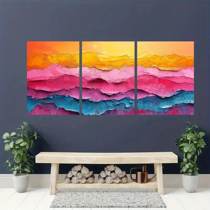 3pcs Abstract Vibrant Landscape Oil Paintings Metal Print Ready to Hang Art - Bella Home Decor