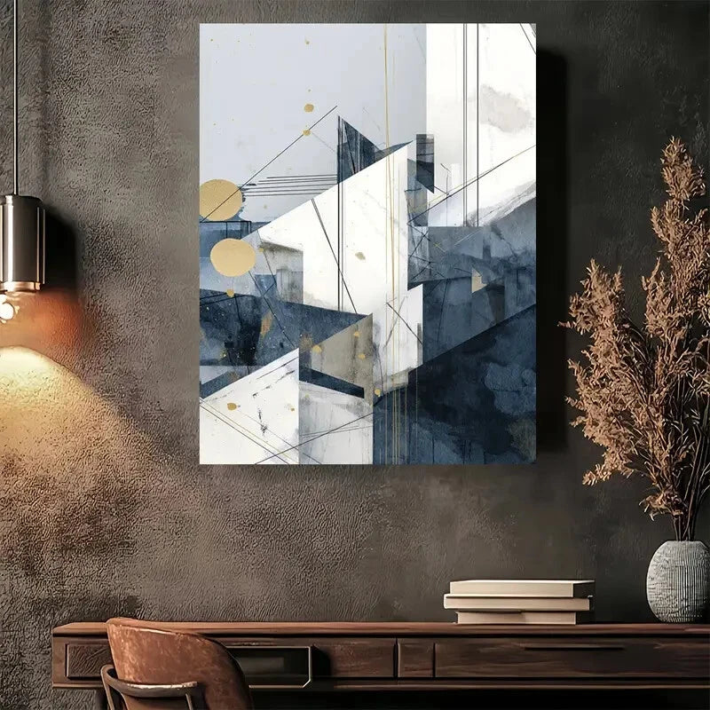 Beautiful Vintage Style Blue Black & Golden Painting 40x60cm Metal Print Ready to Hang - Bella Home Decor