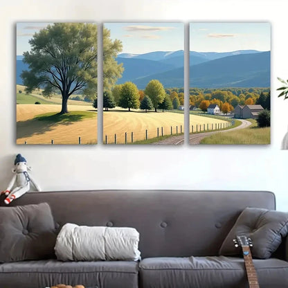3pcs Rustic Dirt Road Green Landscape Scene Wall Art Set Canvas Framed 60x90cm - High Quality Print 100% Australian Made Wall Canvas Ready to Hang