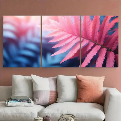 3pcs Tropical Fern Leaf in Pink Blue Tones Wall Art Set Canvas Framed 40x60cm - High Quality Print 100% Australian Made Wall Canvas Ready to Hang - Bella Home Decor