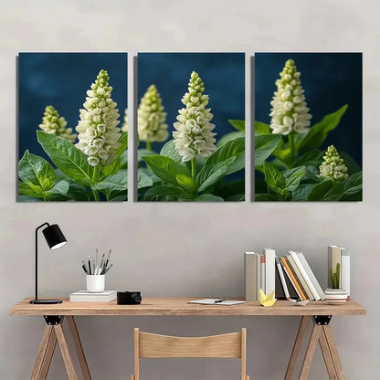 3pcs White Basil Flower Elegant Floral Spires Art Metal Print Ready to Hang Art - Bella Home Decor