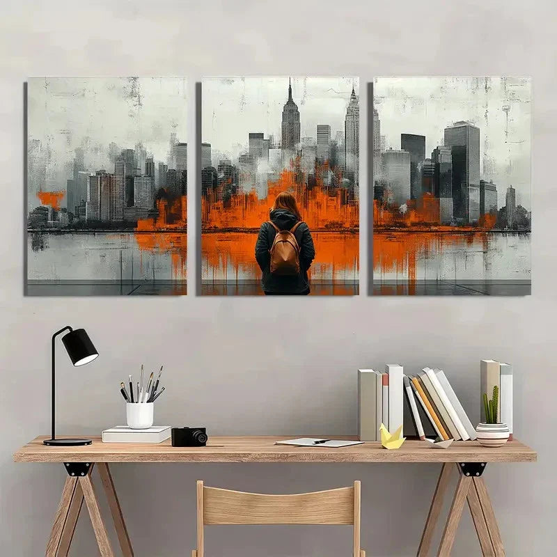 3pcs Vibrant Urban Skyline Design Tones Perfect Wall Art Canvas Unframed - High Quality Print 100% Australian Made Wall Canvas - Bella Home Decor