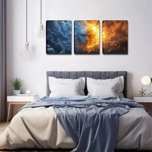 3pcs Sun and Moon God Wall Art Set Wall Art Canvas Unframed - High Quality Print 100% Australian Made Wall Canvas
