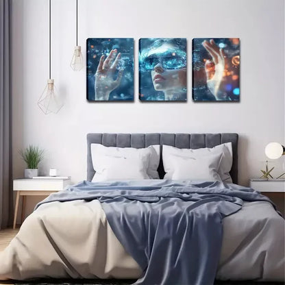 3pcs Virtual Reality Triptych Wall Art Set Canvas Framed 60x90cm - High Quality Print 100% Australian Made Wall Canvas Ready to Hang - Bella Home Decor