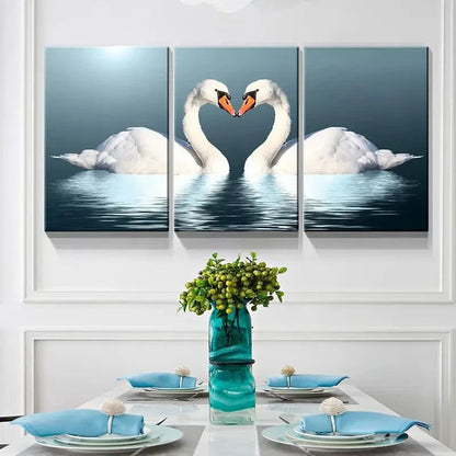 3pcs   Romantic Heart-Shaped Swans Metal Print Ready to Hang Art