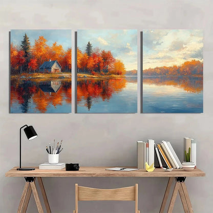 3pcs Lake Rossignol Autumn Nature Scenes Metal Print Ready to Hang Art - Bella Home Decor