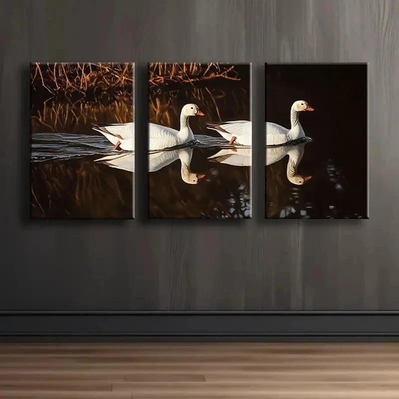 3pcs Geese Reflections Landscape Scene Wall Art Set Canvas Framed 50x70cm - High Quality Print 100% Australian Made Wall Canvas Ready to Hang - Bella Home Decor