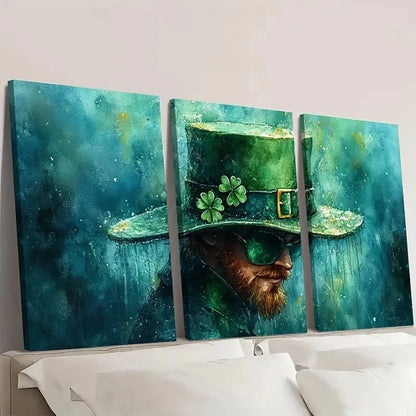 3pcs Leprechaun Hat & Clover Design f     Wall Art Set Canvas Framed 40x60cm - High Quality Print 100% Australian Made Wall Canvas Ready to Hang