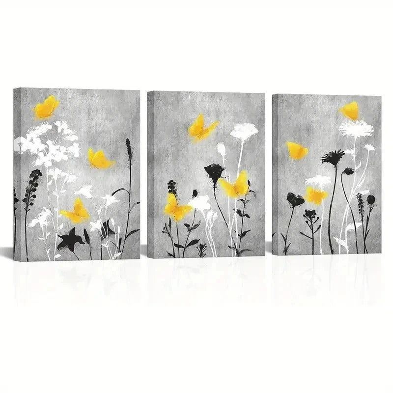 3pcs Love House Yellow  Flower Wall Art Set Canvas Framed 50x70cm - High Quality Print 100% Australian Made Wall Canvas Ready to Hang