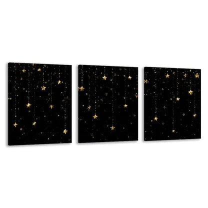 3pcs Golden stars falling on a black canvas  Wall Art Set Canvas Framed 60x90cm - High Quality Print 100% Australian Made Wall Canvas Ready to Hang - Bella Home Decor