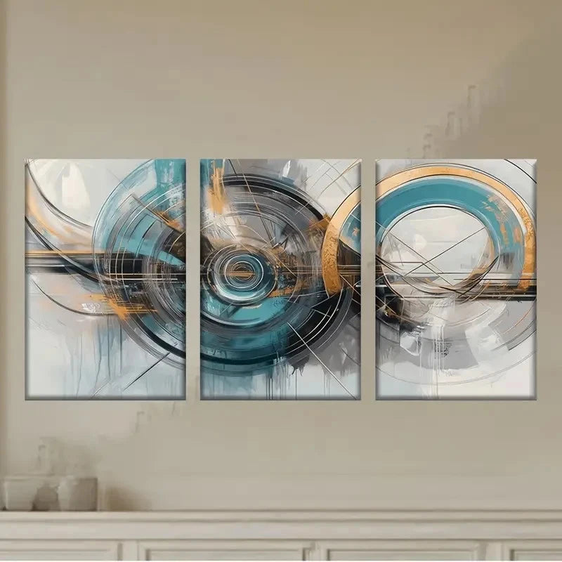 3pcs abstract art painting with blue and Golden Wall Art Set Canvas Framed 60x90cm - High Quality Print 100% Australian Made Wall Canvas Ready to Hang - Bella Home Decor