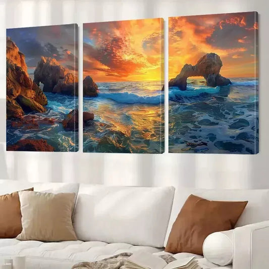 3pcs Beach & Coconut Trees Wall Art Set Canvas Framed 50x70cm - High Quality Print 100% Australian Made Wall Canvas Ready to Hang