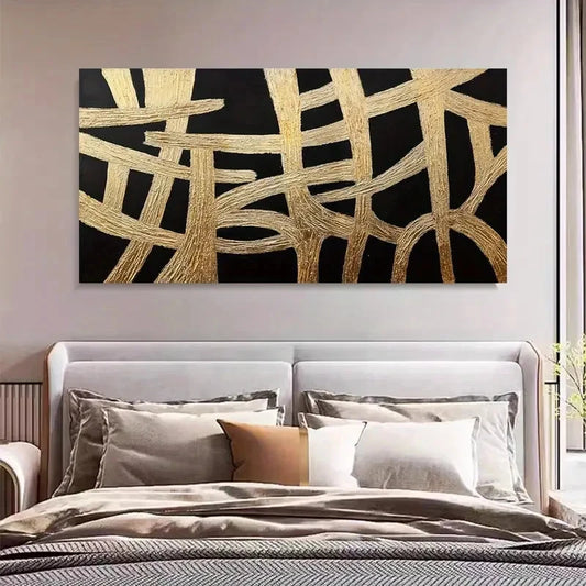 Abstract Black And Golden Lines Wall Art Canvas Office Home Room Framed 120x60cm