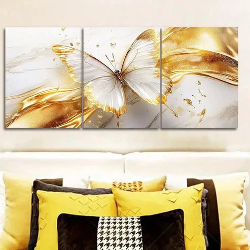 3pcs Ethereal Golden Butterfly Wall Art Canvas Unframed - High Quality Print 100% Australian Made Wall Canvas