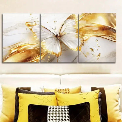 3pcs Ethereal Golden Butterfly Wall Art Canvas Unframed - High Quality Print 100% Australian Made Wall Canvas