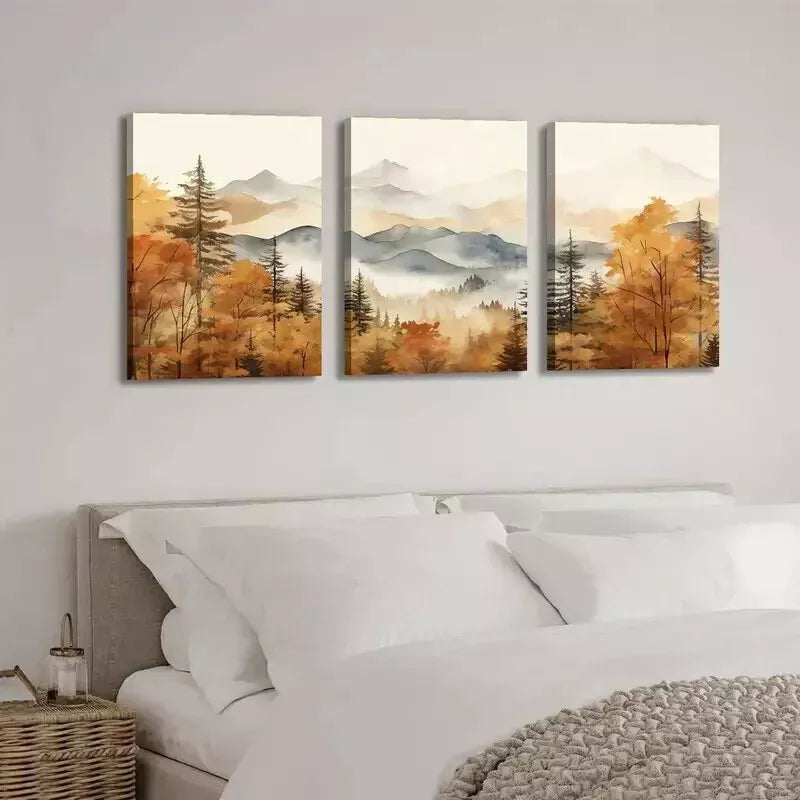 3pcs Autumn Forest Watercolor Wall Art Set Canvas Framed 50x70cm - High Quality Print 100% Australian Made Wall Canvas Ready to Hang