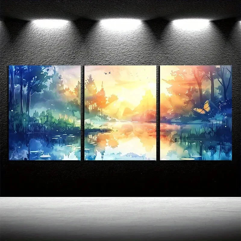 3pcs Vibrant Butterflies in the Forest Design Metal Print Ready to Hang Art