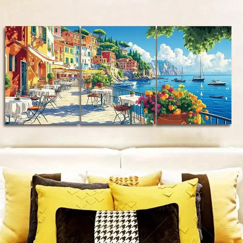 3pcs Colorful Vibrant Italian Town Scene Metal Print Ready to Hang Art - Bella Home Decor