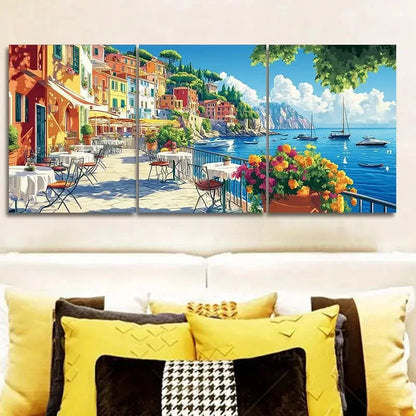 3pcs Colorful Vibrant Italian Town Scene Metal Print Ready to Hang Art - Bella Home Decor