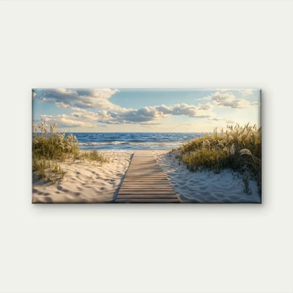 Boardwalk Beach Cloud Sky Wall Art Canvas Office Home Room Framed 120x60cm