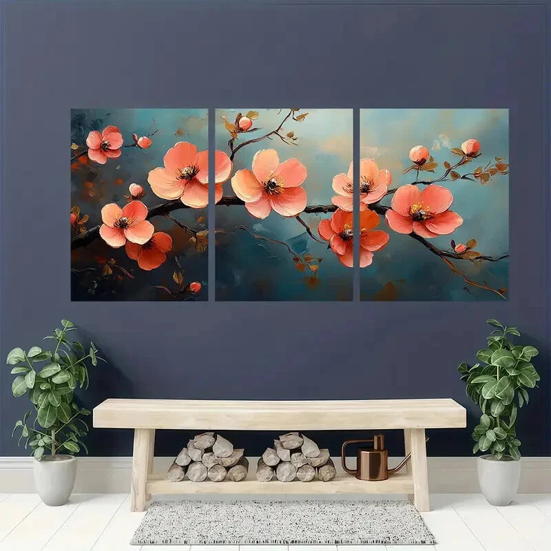 3pcs Abstract Floral Landscape Painting Metal Print Ready to Hang Art - Bella Home Decor