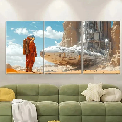 3pcs Space Explorer in Industrial Desert ER    Wall Art Set Canvas Framed 40x60cm - High Quality Print 100% Australian Made Wall Canvas Ready to Hang