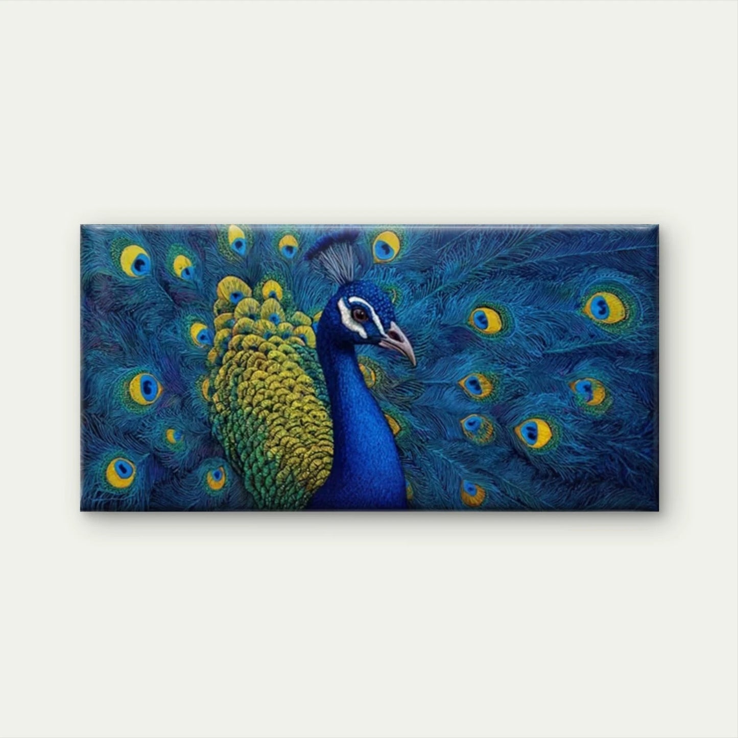 Indian Peacock with Blue Wall Art Canvas Office Home Room Framed 120x60cm
