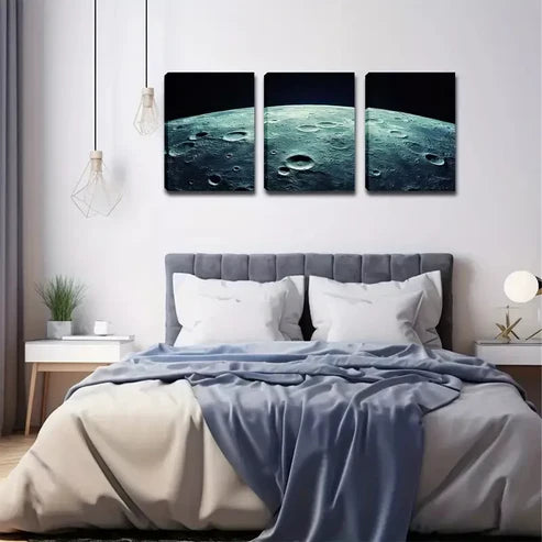 3pcs Moon Crater on The Moon  Wall Art Set Canvas Unframed - High Quality Print 100% Australian Made Wall Canvas